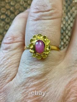 Ancienne Bague Argent Massif Or Véritable Rubis Cabochon Design