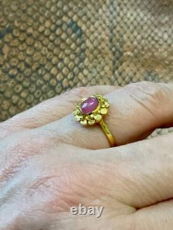 Ancienne Bague Argent Massif Or Véritable Rubis Cabochon Design