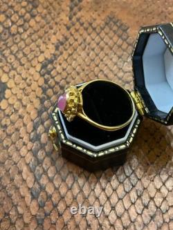 Ancienne Bague Argent Massif Or Véritable Rubis Cabochon Design