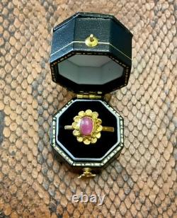 Ancienne Bague Argent Massif Or Véritable Rubis Cabochon Design