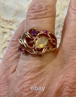 Ancienne Bague Argent Massif Or Vermeil Opale Améthyste Tourmaline Véritables