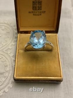 Ancienne Bague Argent Massif/or Blanc Vermeil, Topaze Bleue Véritable