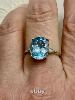 Ancienne Bague Argent Massif/or Blanc Vermeil, Topaze Bleue Véritable