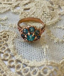 Ancienne Bague Argent Massif/or Rose Vermeil 8 Topazes Bleues Véritables
