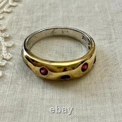Ancienne Bague Argent Vermeil Grenat Rose Rare Haute Couture Design