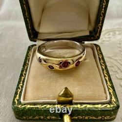 Ancienne Bague Argent Vermeil Grenat Rose Rare Haute Couture Design