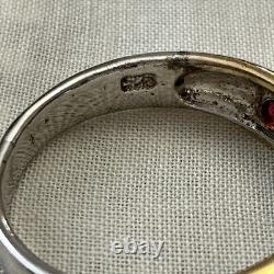 Ancienne Bague Argent Vermeil Grenat Rose Rare Haute Couture Design