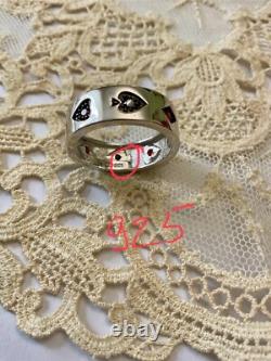 Ancienne Bague Art Deco Argent Massif Jeu Cartes Pique Carreau Trefle Coeur