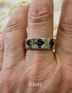 Ancienne Bague Art Deco Argent Massif Jeu Cartes Pique Carreau Trefle Coeur
