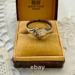 Ancienne Bague Art Deco Coeur Argent Massif Vermeil Ciselures