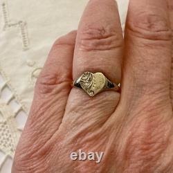 Ancienne Bague Art Deco Coeur Argent Massif Vermeil Ciselures
