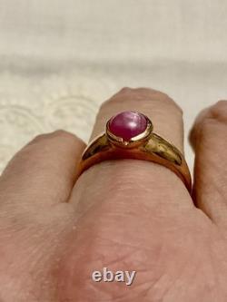 Ancienne Bague Beau Rubis En Cabochon, Argent Massif Or Rose Vermeil