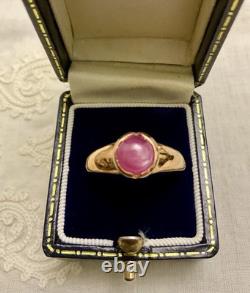 Ancienne Bague Beau Rubis En Cabochon, Argent Massif Or Rose Vermeil