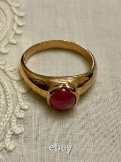Ancienne Bague Beau Rubis En Cabochon, Argent Massif Or Rose Vermeil