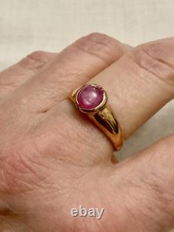 Ancienne Bague Beau Rubis En Cabochon, Argent Massif Or Rose Vermeil