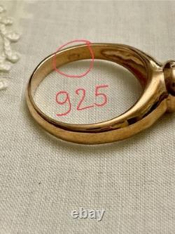 Ancienne Bague Beau Rubis En Cabochon, Argent Massif Or Rose Vermeil