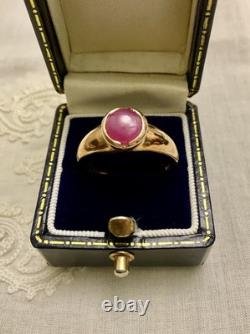 Ancienne Bague Beau Rubis En Cabochon, Argent Massif Or Rose Vermeil