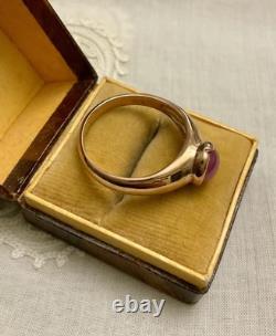 Ancienne Bague Beau Rubis En Cabochon, Argent Massif Or Rose Vermeil