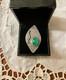 Ancienne Bague Brutaliste Argent Massif Cabochon Chrysoprase Véritable