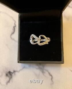 Ancienne Bague Coeurs 17 Diamants Véritables Argent Massif Taille 55