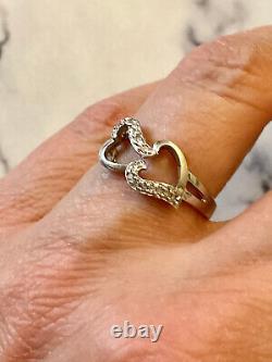 Ancienne Bague Coeurs 17 Diamants Véritables Argent Massif Taille 55
