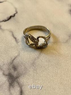 Ancienne Bague Coeurs 17 Diamants Véritables Argent Massif Taille 55