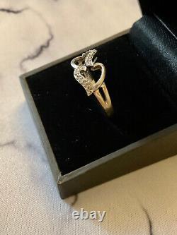 Ancienne Bague Coeurs 17 Diamants Véritables Argent Massif Taille 55