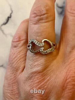 Ancienne Bague Coeurs 17 Diamants Véritables Argent Massif Taille 55