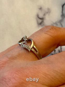 Ancienne Bague Coeurs 17 Diamants Véritables Argent Massif Taille 55