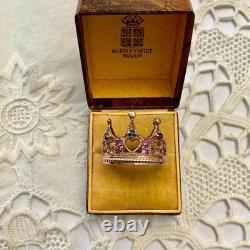 Ancienne Bague Couronne Belle Tourmaline Saphir Argent Massif /or Rose Vermeil