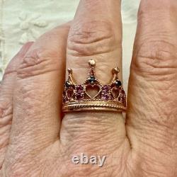 Ancienne Bague Couronne Belle Tourmaline Saphir Argent Massif /or Rose Vermeil