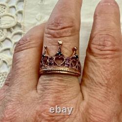 Ancienne Bague Couronne Belle Tourmaline Saphir Argent Massif /or Rose Vermeil