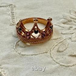 Ancienne Bague Couronne Belle Tourmaline Saphir Argent Massif /or Rose Vermeil