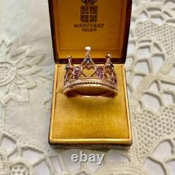 Ancienne Bague Couronne Belle Tourmaline Saphir Argent Massif /or Rose Vermeil