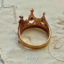 Ancienne Bague Couronne Belle Tourmaline Saphir Argent Massif /or Rose Vermeil