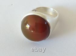 Ancienne Bague Design Moderniste Scandinave Otteren Argent Massif Agate Sterling