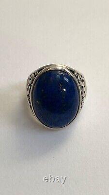 Ancienne Bague En Argent Massif 925/1000 Createur Bijou Anneaux Lapis Lazuli