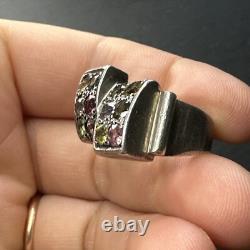Ancienne Bague En Argent Massif 925 Jonc Alliance Anneaux Créateur Tank Art Déco