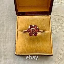 Ancienne Bague Fleur Argent Massif Vermeil Grenat Poinçon