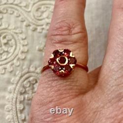 Ancienne Bague Fleur Argent Massif Vermeil Grenat Poinçon