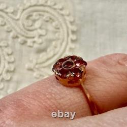 Ancienne Bague Fleur Argent Massif Vermeil Grenat Poinçon