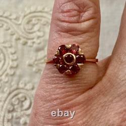 Ancienne Bague Fleur Argent Massif Vermeil Grenat Poinçon