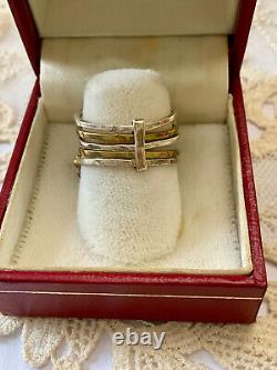 Ancienne Bague Harem 5 En 1 Argent Massif Et Or -fleur Rubis Emeraude Naturels