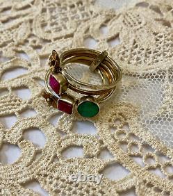 Ancienne Bague Harem 5 En 1 Argent Massif Et Or -fleur Rubis Emeraude Naturels