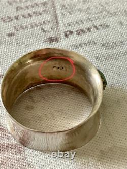 Ancienne Bague Large Art Deco Argent Massif Or Emeraudes Rubis Veritables