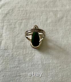 Ancienne Bague Marquise Unique Argent Massif Ouvragé Véritable Jade T57