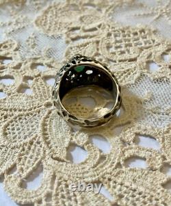 Ancienne Bague Moderniste Argent Massif Or Emeraude & Aigue-marines
