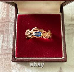Ancienne Bague Or Rose Argent Massif Saphir Bleu Véritable Monture Ouvragée