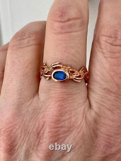 Ancienne Bague Or Rose Argent Massif Saphir Bleu Véritable Monture Ouvragée