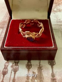 Ancienne Bague Or Rose Argent Massif Saphir Bleu Véritable Monture Ouvragée